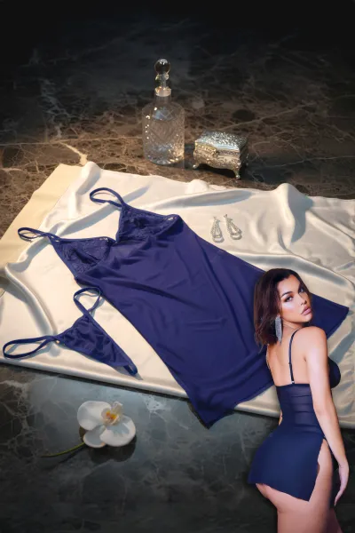 Saks Mavi Fantazi Mini Gecelik